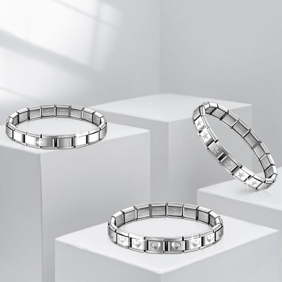 6 Pcs Italian Charm Bracelets Silver Stainless Steel Adjustable Links & Charms f - Picture 4 of 6